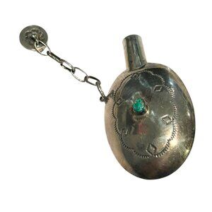 VINTAGE Flask Native American Indian Sterling Silver Turquoise Coral Collectible